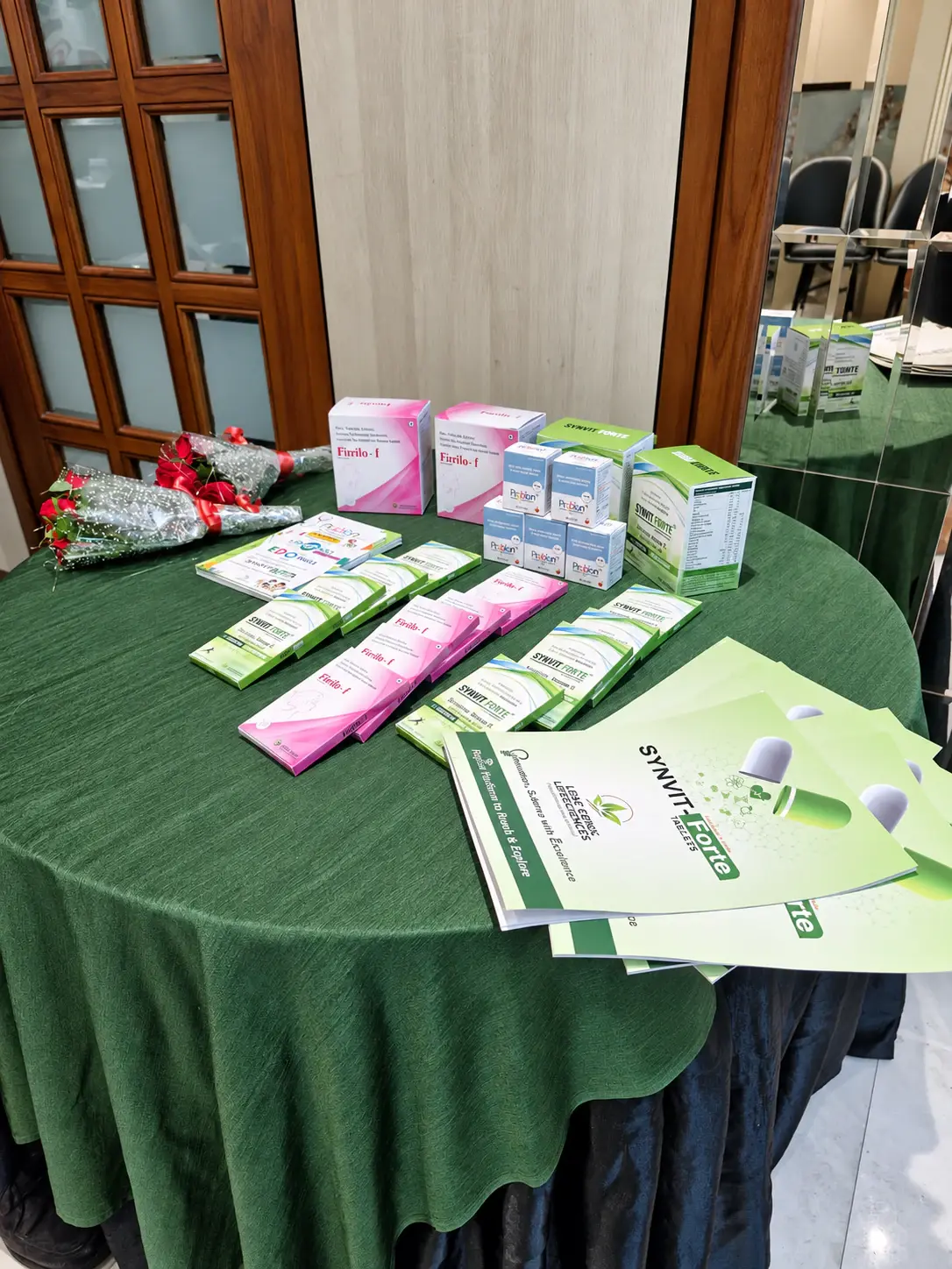 Leaf Genix nutraceutical products and scientific literature arranged for delegates